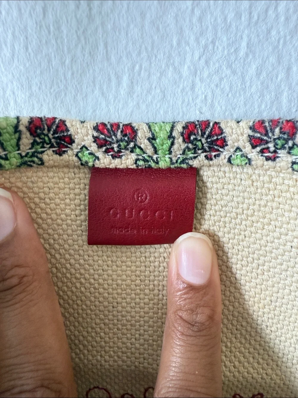Gucci Canvas Patterned Tote Bag in Mustard and Red
